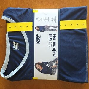 Lands End Womens Pajama Set Sz Small Navy Blue Printed Poly Spandex Lounge Sleep
